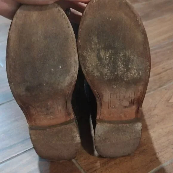 Frye Paige tall riding boot leather layer dark brown stack heel - Picture 7 of 12